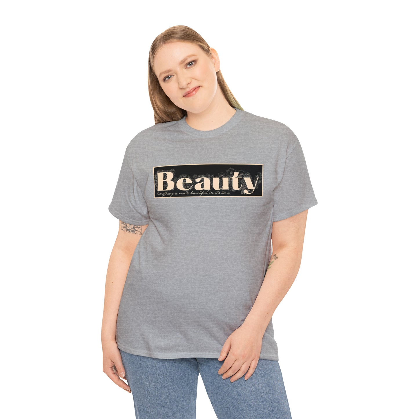 "Beauty" Cotton Graphic Tee - Everything Black & Creamed Honey
